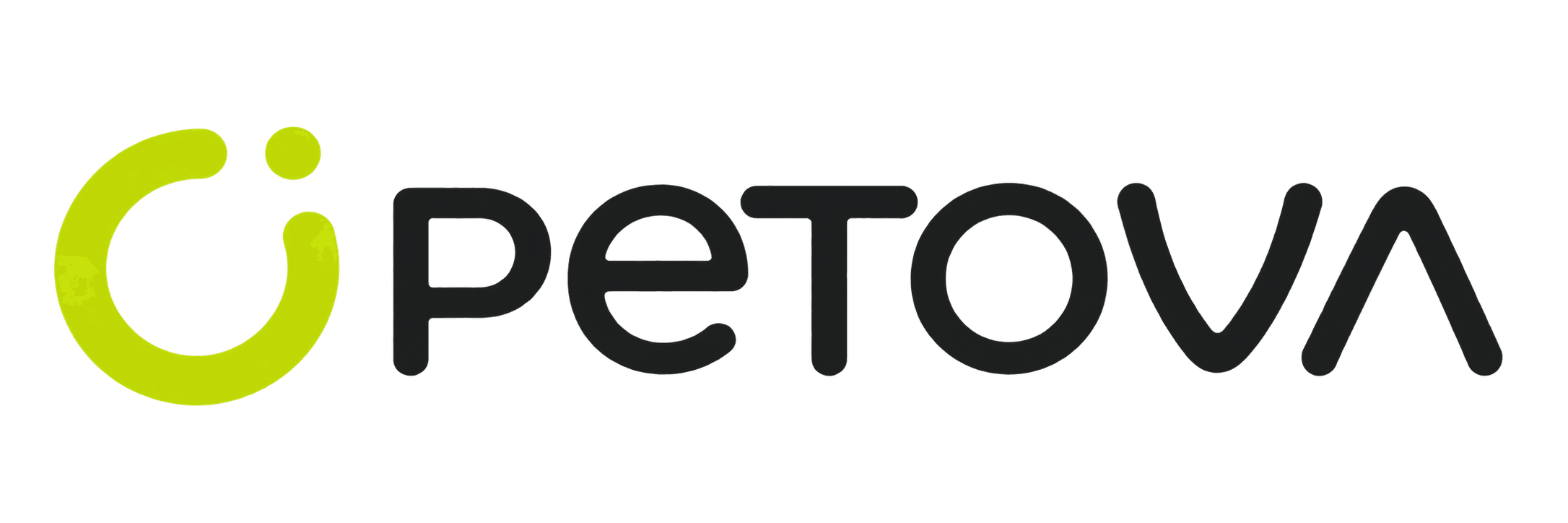 Lockup positivo PETOVA com símbolo verde e wordmark em grafite